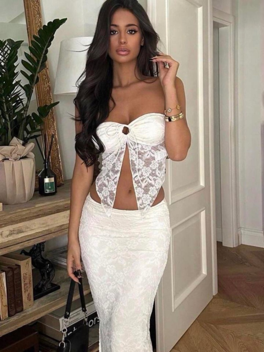 BLACK LACE SKIRT AND LACE TUBE TOP